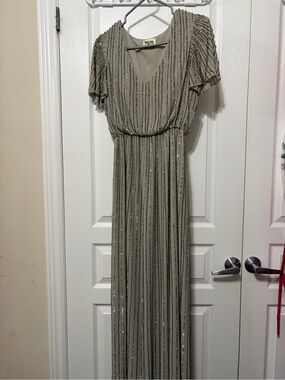 Show Me Your Mumu Gray Beaded Sequin Maxi Dress Size Medium